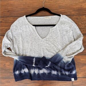 Gray and Blue Tie-Dye V-Neck Sweater